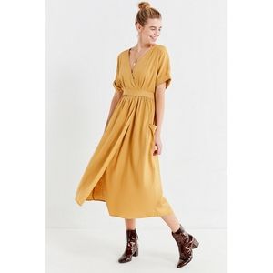 Urban Outfitters | Gabrielle Gold Linen Midi Wrap Dress Nwot